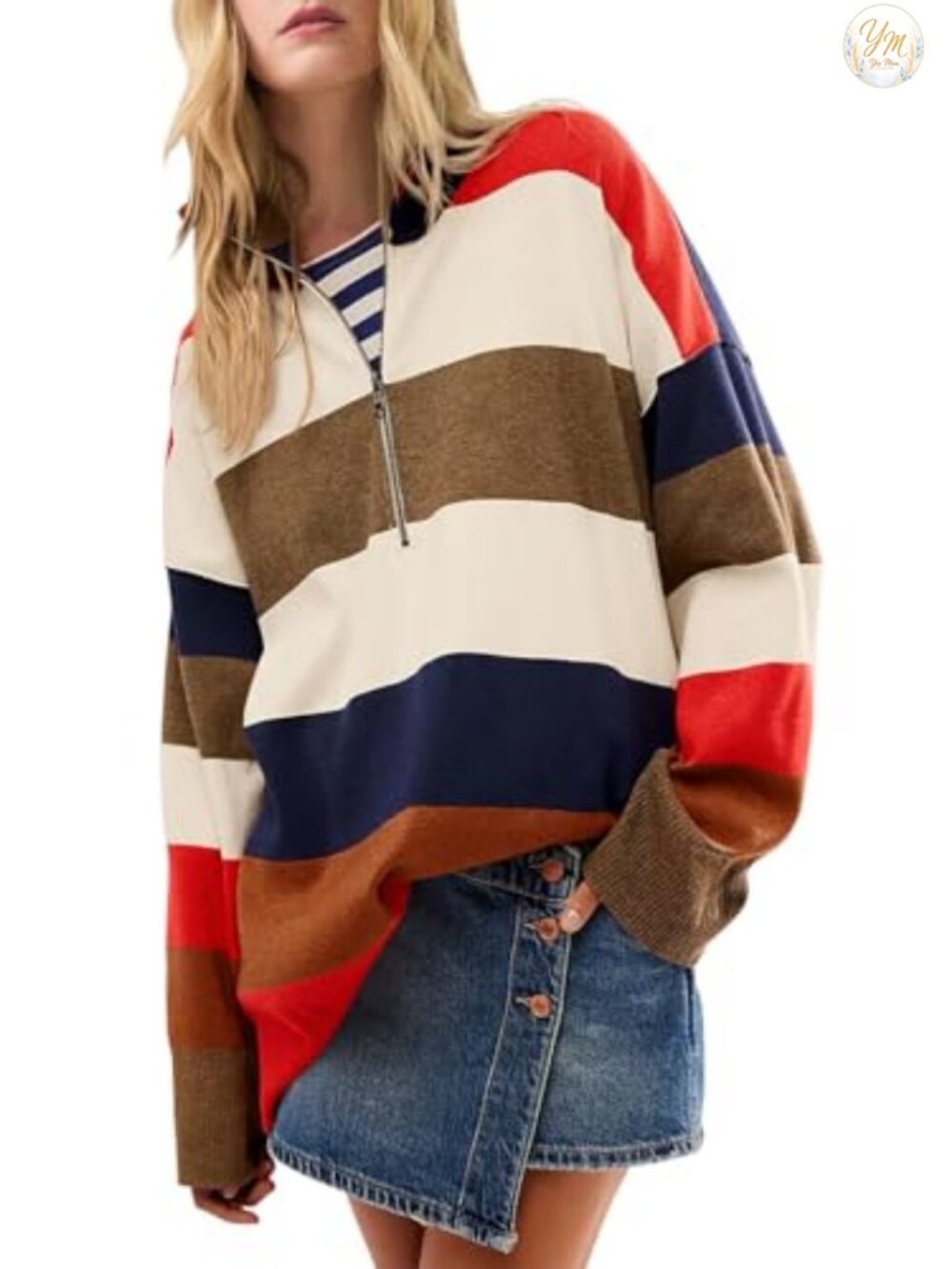 Oversized Half Zip V-Neck Pullover Sweater